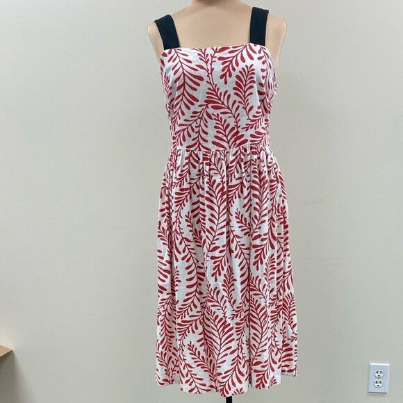 Who What Wear Linen Midi Dress Ivory With Red‎ tropical palm Print - Picture 8 of 8